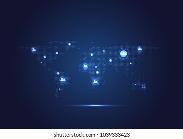 Global network connection concept. Abstract dots lines connecting online and map of business global. Vector illustration background.