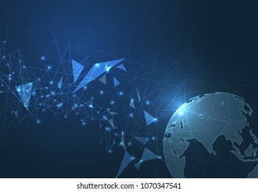 Global network connection concept. Abstract dots lines connecting online of business global. Vector illustration background.