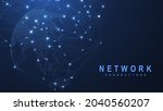 Global network connection concept. Big data visualization. Social network communication in the global computer networks. Internet technology. Business. Science. Vector illustration.