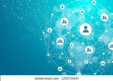 Global network connection concept. Big data visualization. Social network communication in the global computer networks. Internet technology. Business. Science. Vector illustration