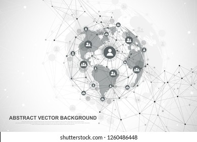 Concepto de conexión de red global. Gran visualización de datos. Comunicación de redes sociales en las redes informáticas globales. Tecnología de Internet. Negocios. Ciencia. Ilustración del vector