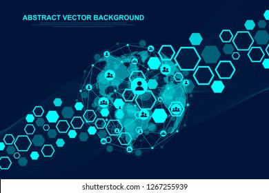 Global network connection concept. Big data visualization. Social network communication in the global computer networks. Internet technology. Business. Science. Vector illustration