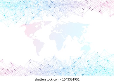 Global network connection concept. Big data visualization. Social network communication in the global computer networks. Internet technology. Business. Science. Vector illustration.