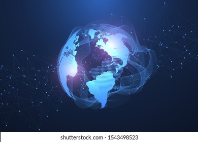 Global network connection concept. Big data visualization. Social network communication in the global computer networks. Internet technology. Business. Science. Vector illustration.