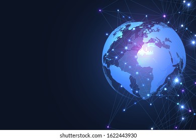 Global network connection concept. Big data visualization. Social network communication in the global computer networks. Internet technology. Business. Science. Vector illustration.