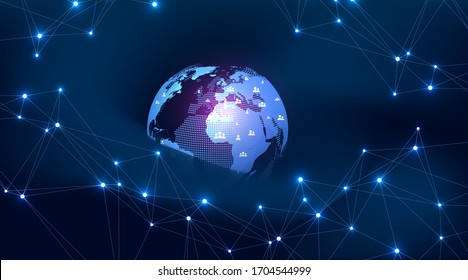 Global network connection concept. Big data visualization. Social network communication in the global computer networks. Internet technology. Business. Science. Vector illustration.