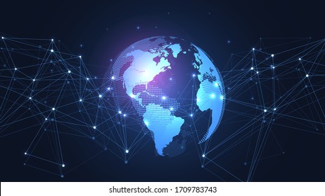 Global network connection concept. Big data visualization. Social network communication in the global computer networks. Internet technology. Business. Science. Vector illustration