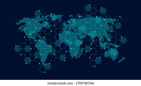 Concepto de conexión de red global. Gran visualización de datos. Comunicación de redes sociales en las redes informáticas globales. Tecnología de Internet. Negocios. Ciencia. Ilustración del vector