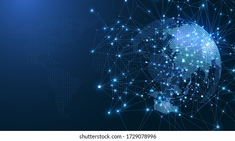 Global network connection concept. Big data visualization. Social network communication in the global computer networks. Internet technology. Business. Science. Vector illustration