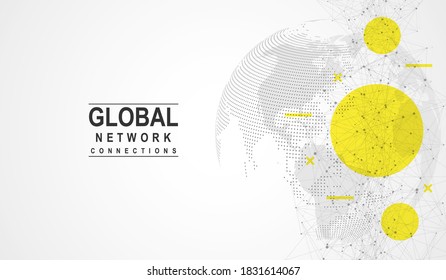 Global network connection concept. Big data visualization. Social network communication in the global computer networks. Internet technology. Business. Science. Vector illustration