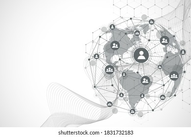 Global network connection concept. Big data visualization. Social network communication in the global computer networks. Internet technology. Business. Science. Vector illustration