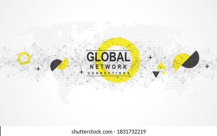 Global network connection concept. Big data visualization. Social network communication in the global computer networks. Internet technology. Business. Science. Vector illustration