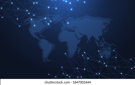 Global network connection concept. Big data visualization. Social network communication in the global computer networks. Internet technology. Business. Science. Vector illustration.