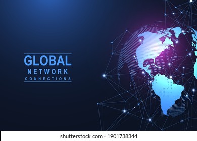 Global network connection concept. Big data visualization. Social network communication in the global computer networks. Internet technology. Business. Science. Vector illustration.