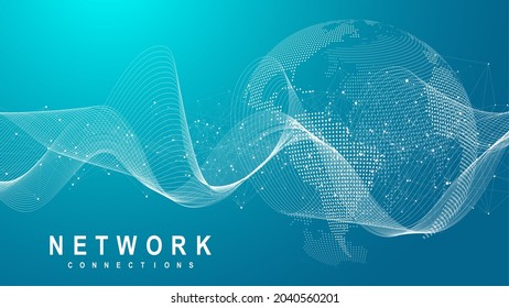 Globales Netzwerk-Verbindungskonzept. Visualisierung großer Daten. Soziale Netzwerkkommunikation in den globalen Computernetzwerken. Internettechnologie. Business. Wissenschaft. Vektorgrafik.