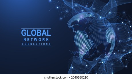 Global network connection concept. Big data visualization. Social network communication in the global computer networks. Internet technology. Business. Science. Vector illustration.