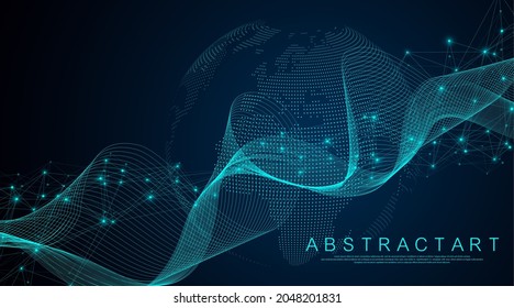 Global network connection concept. Big data visualization. Social network communication in the global computer networks. Internet technology. Business. Science. Vector illustration.