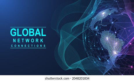 Global network connection concept. Big data visualization. Social network communication in the global computer networks. Internet technology. Business. Science. Vector illustration.