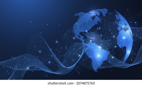 Globales Netzwerk-Verbindungskonzept. Visualisierung großer Daten. Soziale Netzwerkkommunikation in den globalen Computernetzwerken. Internettechnologie. Business. Wissenschaft. Vektorgrafik