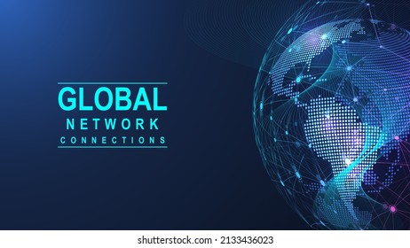 Global network connection concept. Big data visualization. Social network communication in the global computer networks. Internet technology. Business. Science. Vector illustration