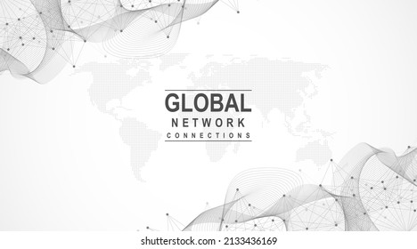Global network connection concept. Big data visualization. Social network communication in the global computer networks. Internet technology. Business. Science. Vector illustration