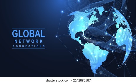 Global network connection concept. Big data visualization. Social network communication in the global computer networks. Internet technology. Business. Science. Vector illustration