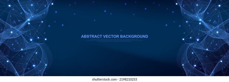 Global network connection concept. Big data visualization. Social network communication in the global computer networks. Internet technology. Business. Science. Vector illustration.