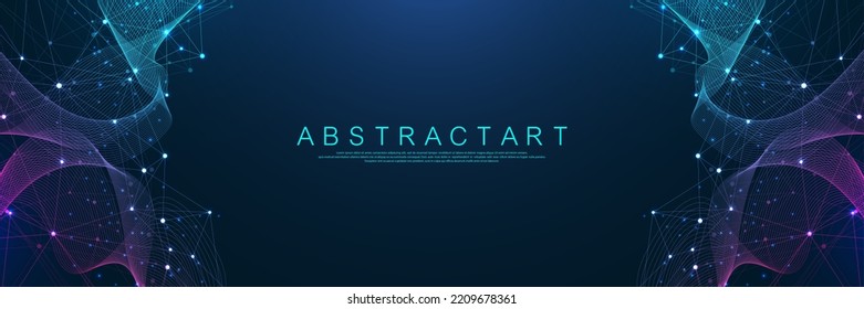 Global network connection concept. Big data visualization. Social network communication in the global computer networks. Internet technology. Business. Science. Vector illustration.