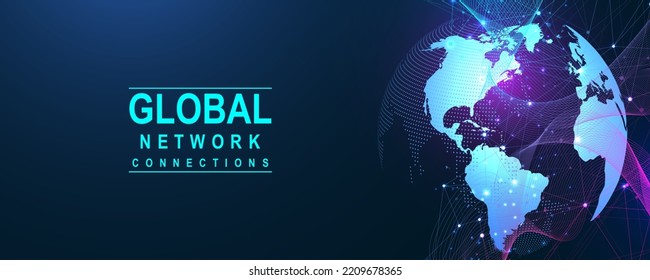 Globales Netzwerk-Verbindungskonzept. Visualisierung großer Daten. Soziale Netzwerkkommunikation in den globalen Computernetzwerken. Internettechnologie. Business. Wissenschaft. Vektorgrafik