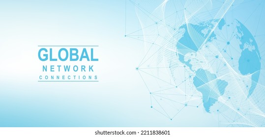 Global network connection concept. Big data visualization. Social network communication in the global computer networks. Internet technology. Business. Science. Vector illustration