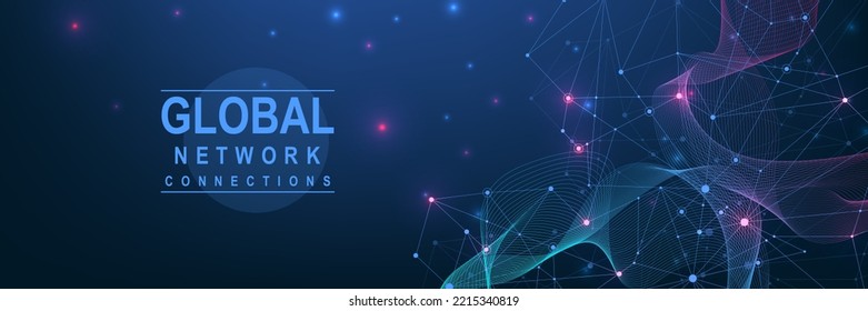Global network connection concept. Big data visualization. Social network communication in the global computer networks. Internet technology. Business. Science. Vector illustration