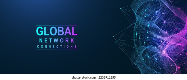 Global network connection concept. Big data visualization. Social network communication in the global computer networks. Internet technology. Business. Science. Vector illustration.
