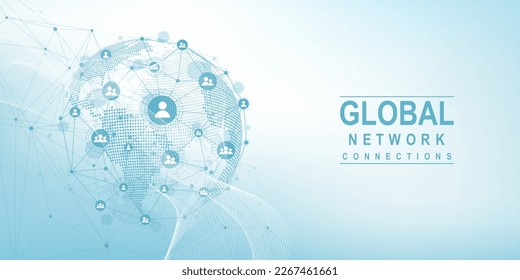 Global network connection concept. Big data visualization. Social network communication in the global computer networks. Internet technology. Business. Science. Vector illustration