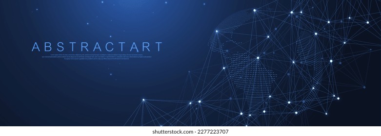 Globales Netzwerk-Verbindungskonzept. Visualisierung großer Daten. Soziale Netzwerkkommunikation in den globalen Computernetzwerken. Internettechnologie. Business. Wissenschaft. Vektorgrafik