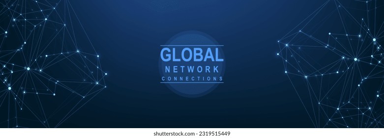 Global network connection concept. Big data visualization. Social network communication in the global computer networks. Internet technology. Business. Science. Vector illustration