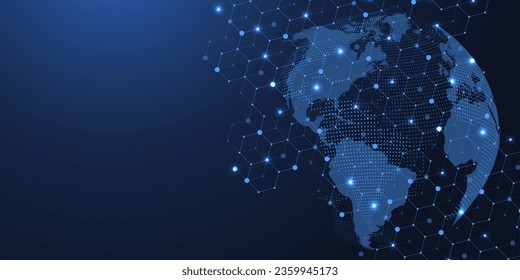 Global network connection concept. Big data visualization. Social network communication in the global computer networks. Internet technology. Business. Science. Vector illustration