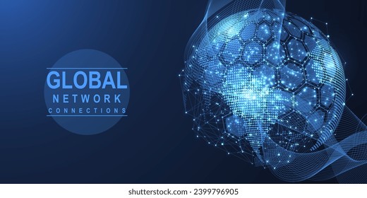 Concepto de conexión de red global. Gran visualización de datos. Comunicación de redes sociales en las redes informáticas globales. Tecnología de Internet. Negocios. Ciencia. Ilustración vectorial.