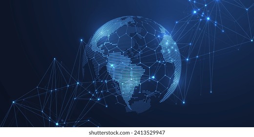 Global network connection concept. Big data visualization. Social network communication in the global computer networks. Internet technology. Business. Science. Vector illustration.