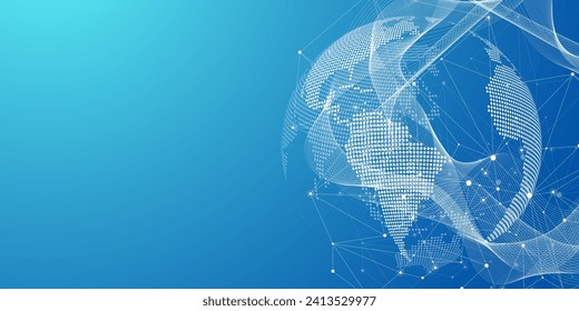 Global network connection concept. Big data visualization. Social network communication in the global computer networks. Internet technology. Business. Science. Vector illustration.