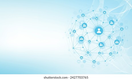 Global network connection concept. Big data visualization. Social network communication in the global computer networks. Internet technology. Business. Science. Vector illustration.