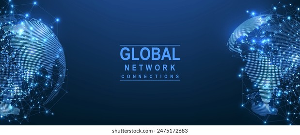 Global network connection concept. Big data visualization. Social network communication in the global computer networks. Internet technology. Business. Science. Vector illustration.