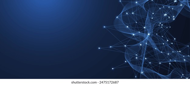 Global network connection concept. Big data visualization. Social network communication in the global computer networks. Internet technology. Business. Science. Vector illustration.