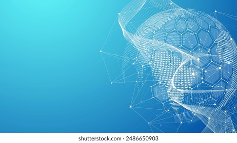 Global network connection concept. Big data visualization. Social network communication in the global computer networks. Internet technology. Business. Science. Vector illustration.