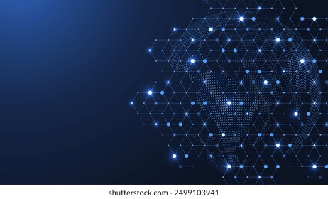 Global network connection concept. Big data visualization. Social network communication in the global computer networks. Internet technology. Business. Science. Vector illustration.