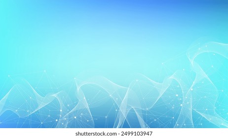 Globales Netzwerkverbindungskonzept. Visualisierung großer Datenmengen. Kommunikation in sozialen Netzwerken in globalen Computernetzwerken. Internet-Technologie. Geschäft. Wissenschaft. Vektorgrafik.