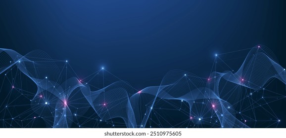 Conceito de conexão de rede global. Visualização de Big Data. Comunicação de redes sociais nas redes globais de computadores. Tecnologia da Internet. Negócios. Ciência. Ilustração vetorial.