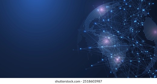 Global network connection concept. Big data visualization. Social network communication in the global computer networks. Internet technology. Business. Science. Vector illustration.