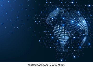 Global network connection concept. Big data visualization. Social network communication in the global computer networks. Internet technology. Business. Science. Vector illustration.
