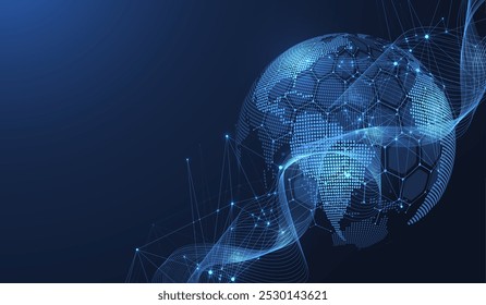 Conceito de conexão de rede global. Visualização de Big Data. Comunicação de redes sociais nas redes globais de computadores. Tecnologia da Internet. Negócios. Ciência. Ilustração vetorial.
