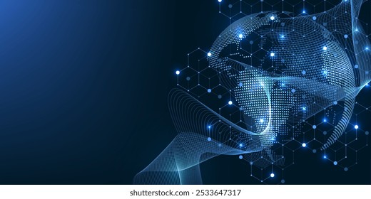 Global network connection concept. Big data visualization. Social network communication in the global computer networks. Internet technology. Business. Science. Vector illustration